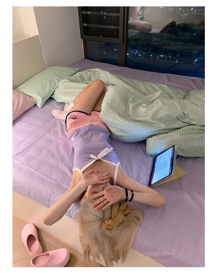 아메리칸 자수 펌프 로프 허리밴드 3 점 바지 여성 핫걸 여름 캐주얼 운동 요가 편안함 반바지 상세 이미지 7