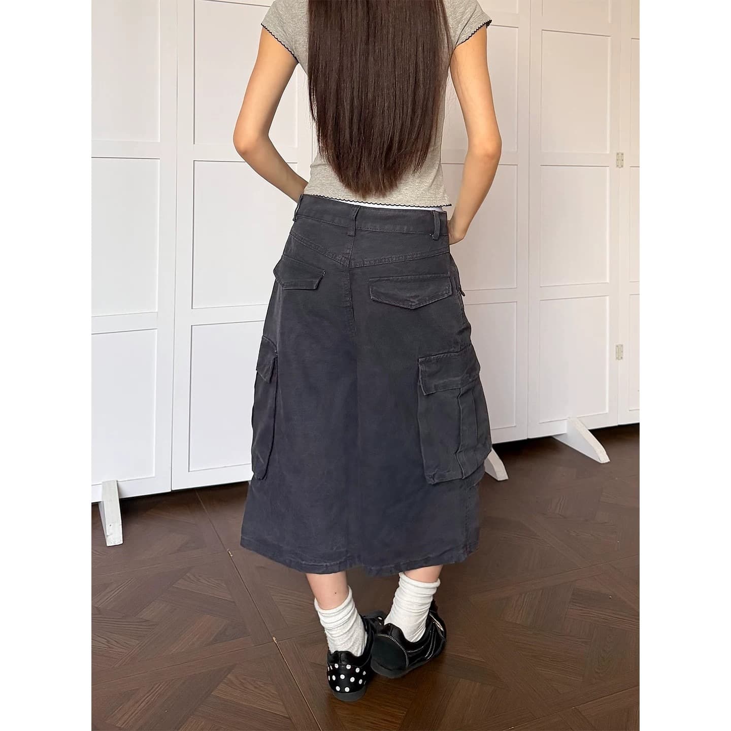 거리 아메리칸 워크웨어 바람 기타 주머니 7부 바지 남녀 여름 루즈핏 다용도 와이드 레그 팬츠 카키 색 트렌디 이미지 4