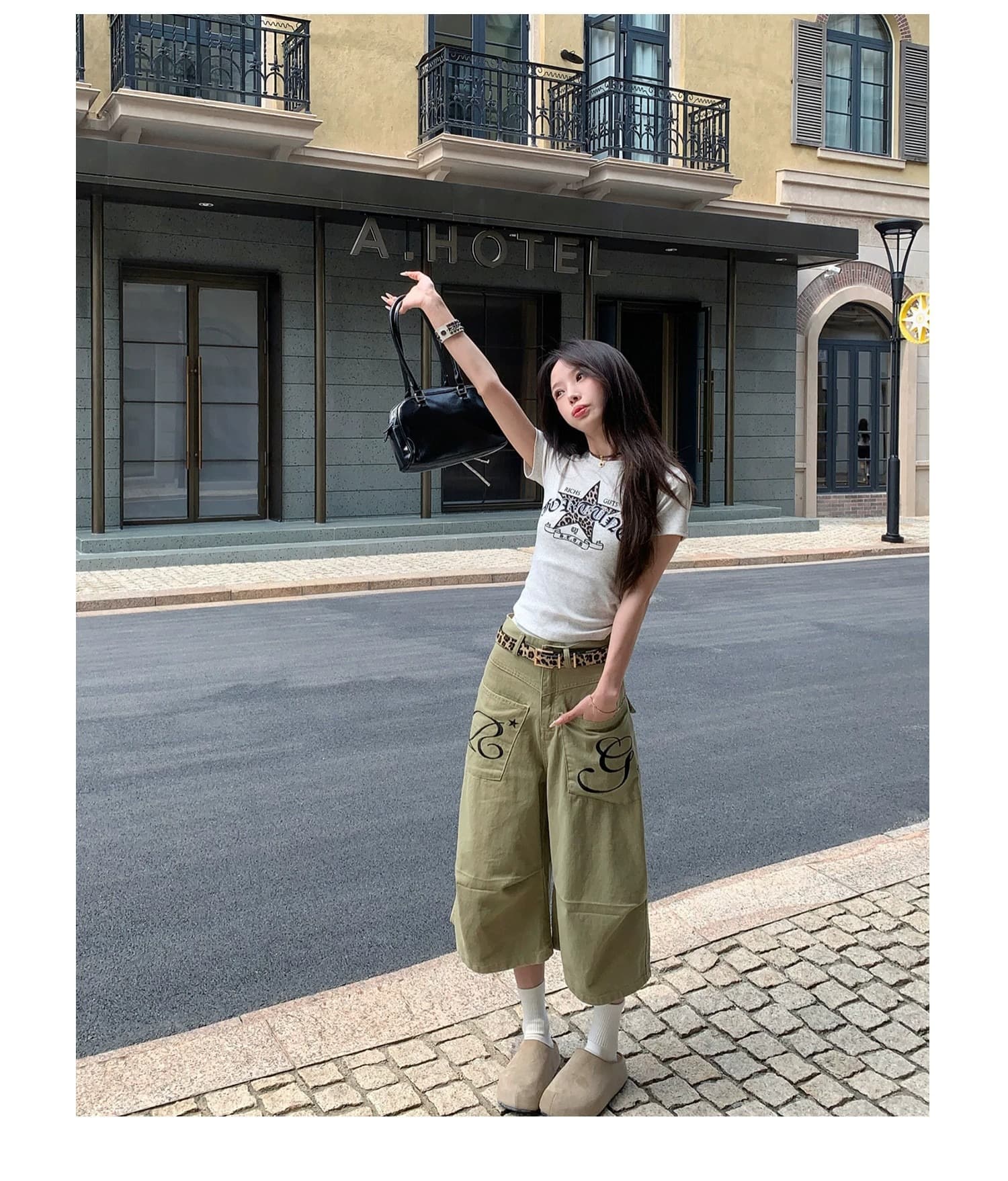 2026 여름 아메리칸 레트로 워크웨어 주머니 알파벳 프린트 7부 바지 루즈핏 다용도 반바지 상세 이미지 5