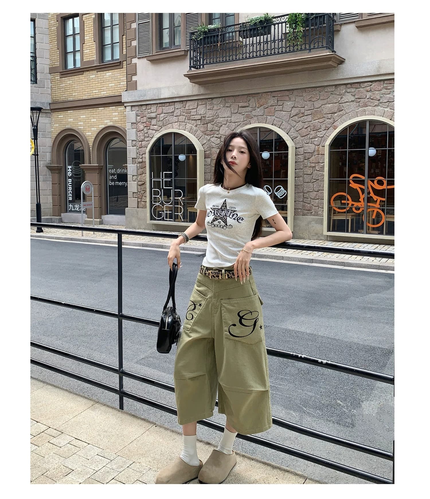 2026 여름 아메리칸 레트로 워크웨어 주머니 알파벳 프린트 7부 바지 루즈핏 다용도 반바지 상세 이미지 10