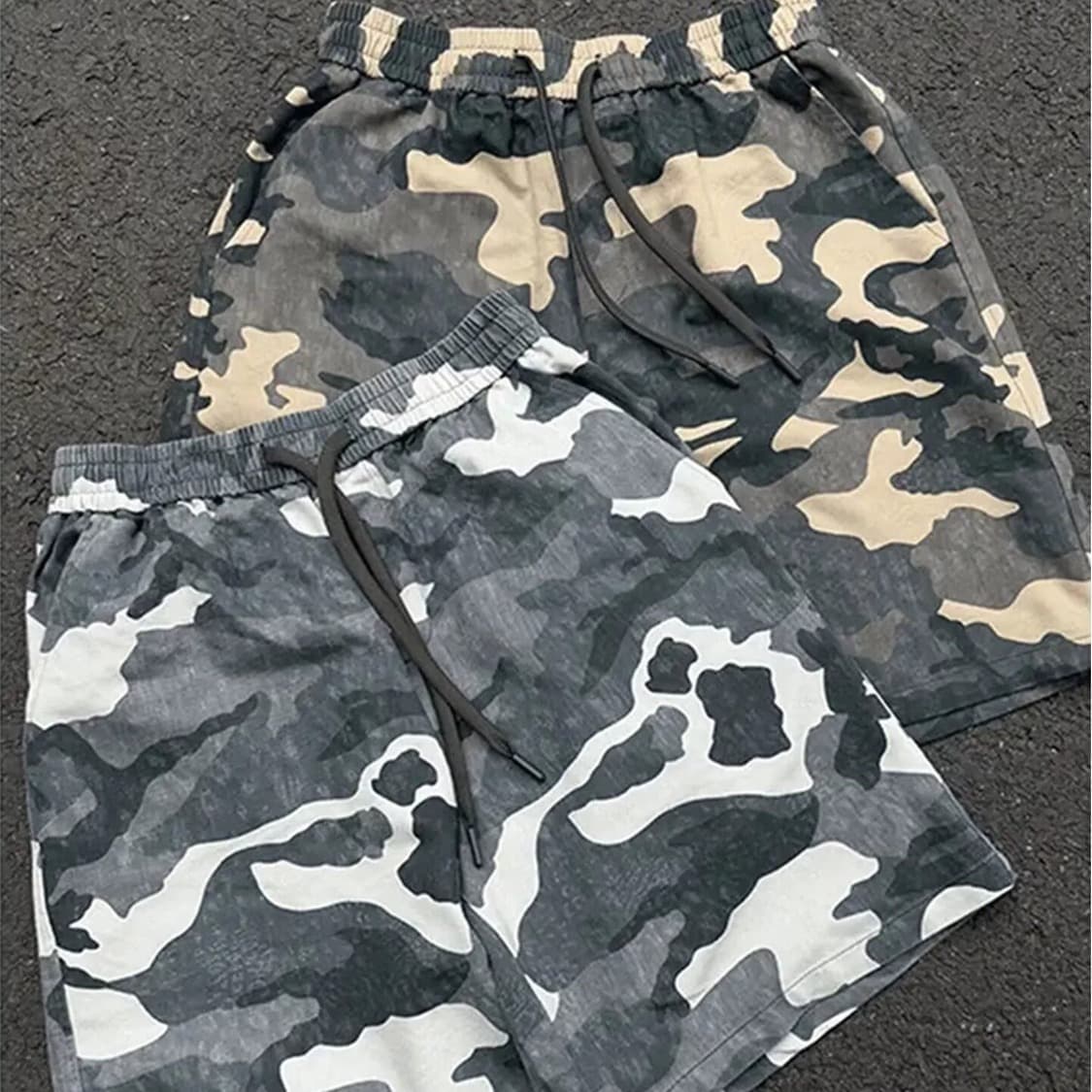 아메리칸 레트로 마 오래된 거친 가장자리 카모플라주 기타 주머니 워크웨어 육군 반바지 여름 캐주얼 루즈핏 조수 브랜드 오부 바지 이미지 5