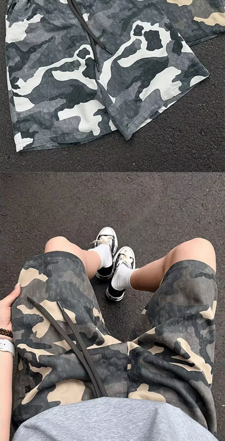 아메리칸 레트로 마 오래된 거친 가장자리 카모플라주 기타 주머니 워크웨어 육군 반바지 여름 캐주얼 루즈핏 조수 브랜드 오부 바지 상세 이미지 2