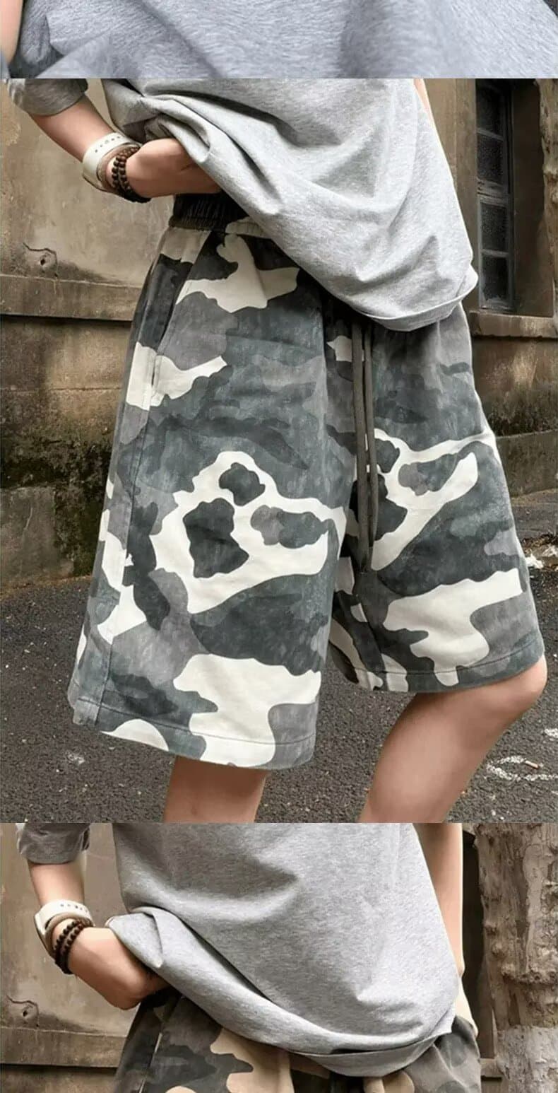 아메리칸 레트로 마 오래된 거친 가장자리 카모플라주 기타 주머니 워크웨어 육군 반바지 여름 캐주얼 루즈핏 조수 브랜드 오부 바지 상세 이미지 3