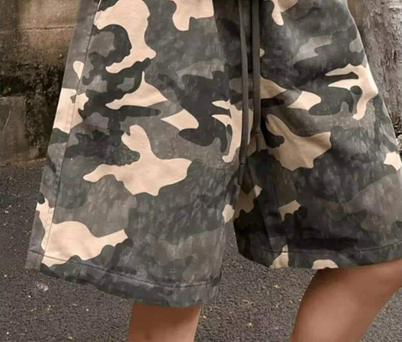 아메리칸 레트로 마 오래된 거친 가장자리 카모플라주 기타 주머니 워크웨어 육군 반바지 여름 캐주얼 루즈핏 조수 브랜드 오부 바지 상세 이미지 4