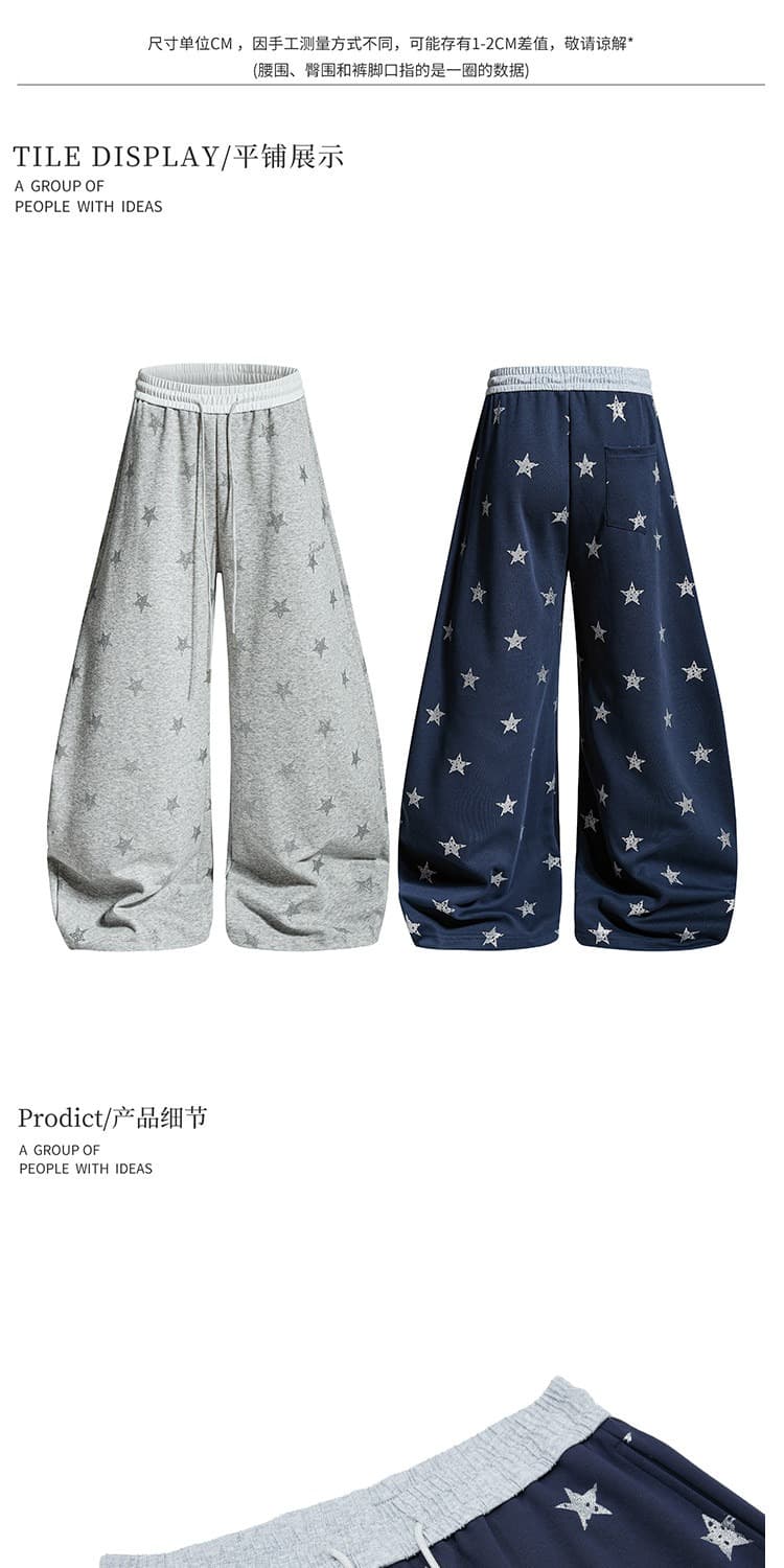 아메리칸 레트로 별 마 오래된 센스 프린트 모통이 칼 웨이 바지 여름 루즈핏 캐주얼 넓은 다리 디자인 센스 다용도 긴 바지 상세 이미지 2
