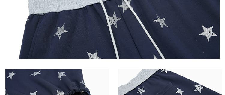 아메리칸 레트로 별 마 오래된 센스 프린트 모통이 칼 웨이 바지 여름 루즈핏 캐주얼 넓은 다리 디자인 센스 다용도 긴 바지 상세 이미지 3