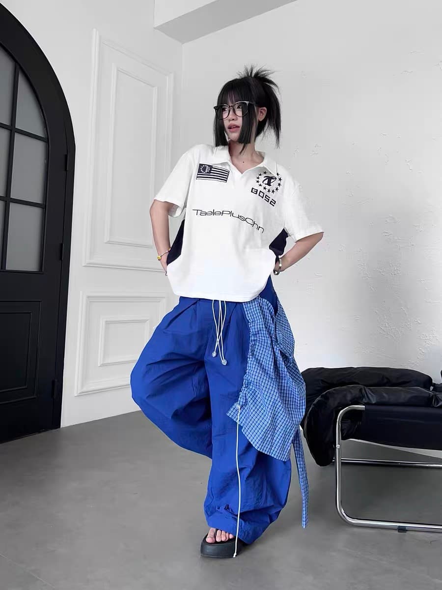 아메리칸 거리 불규칙 탈착식 방귀 커튼 캐주얼 바지 루즈핏 더블 머리 허리 모통이 칼 바지 상세 이미지 8
