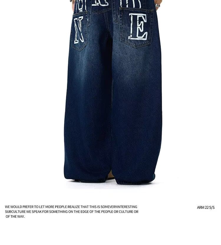 아메리칸 레트로 자수 넓은 다리 청바지 남녀 높음 거리 디자인 센스 루즈핏 다용도 슬림해 보이는 스트레이트 바닥 청소 바지 상세 이미지 8