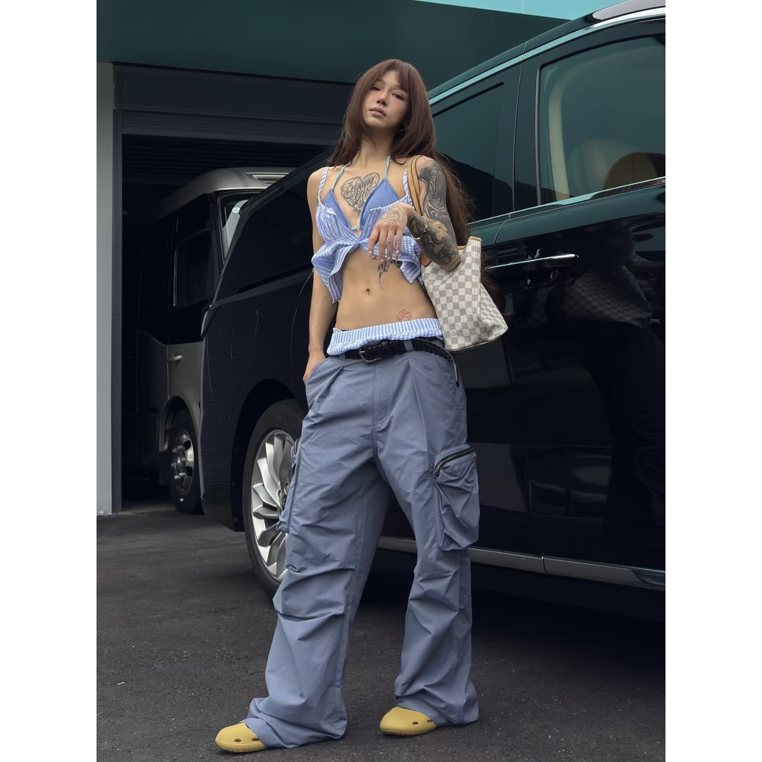 26ss 아메리칸 기능 나일론 지퍼 주머니 cargo 속도 건조한 캐주얼 바지 남자 거리 넓은 다리 루즈핏 긴 바지