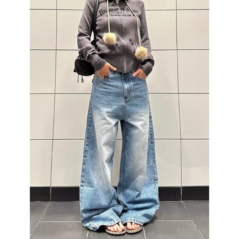 2026 가을 새로운 아메리칸 조수 브랜드 모통이 칼 청바지 남자 패션 높음 거리 캐주얼 루즈핏 스트레이트 넓은 다리 길이 바지 이미지 3