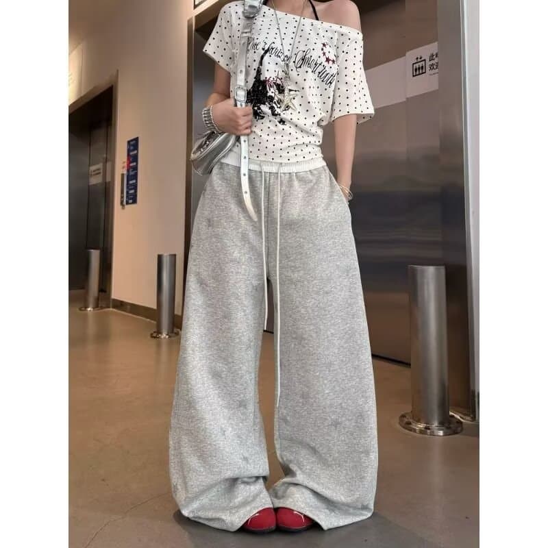 아메리칸 레트로 배색 별 모통이 칼 웨이 바지 남녀 재즈 댄스 루즈핏 와이드 레그 팬츠 캐주얼 바지 디자인 센스 상세 이미지 18