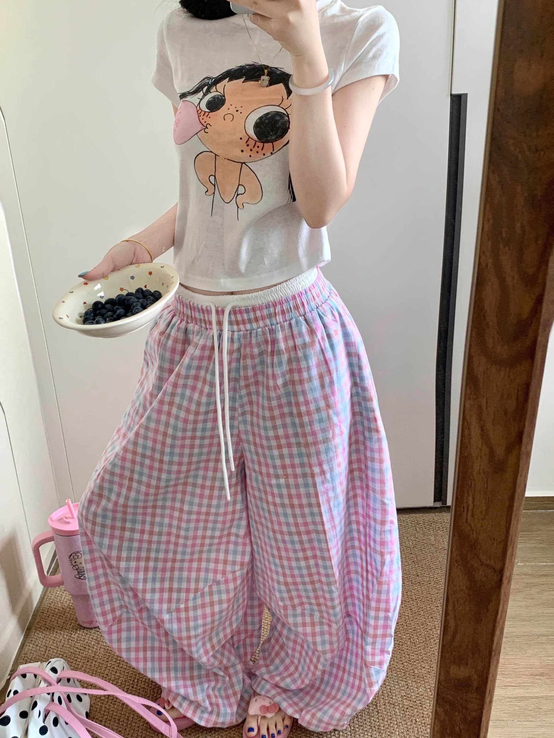 좋은 품질 있음 네리 바지 있음 펌프 로프 원본 항저우 순수한 면화 그 더블 허리 머리 와이드 레그 팬츠 긴 바지 여성 여름 이미지 4