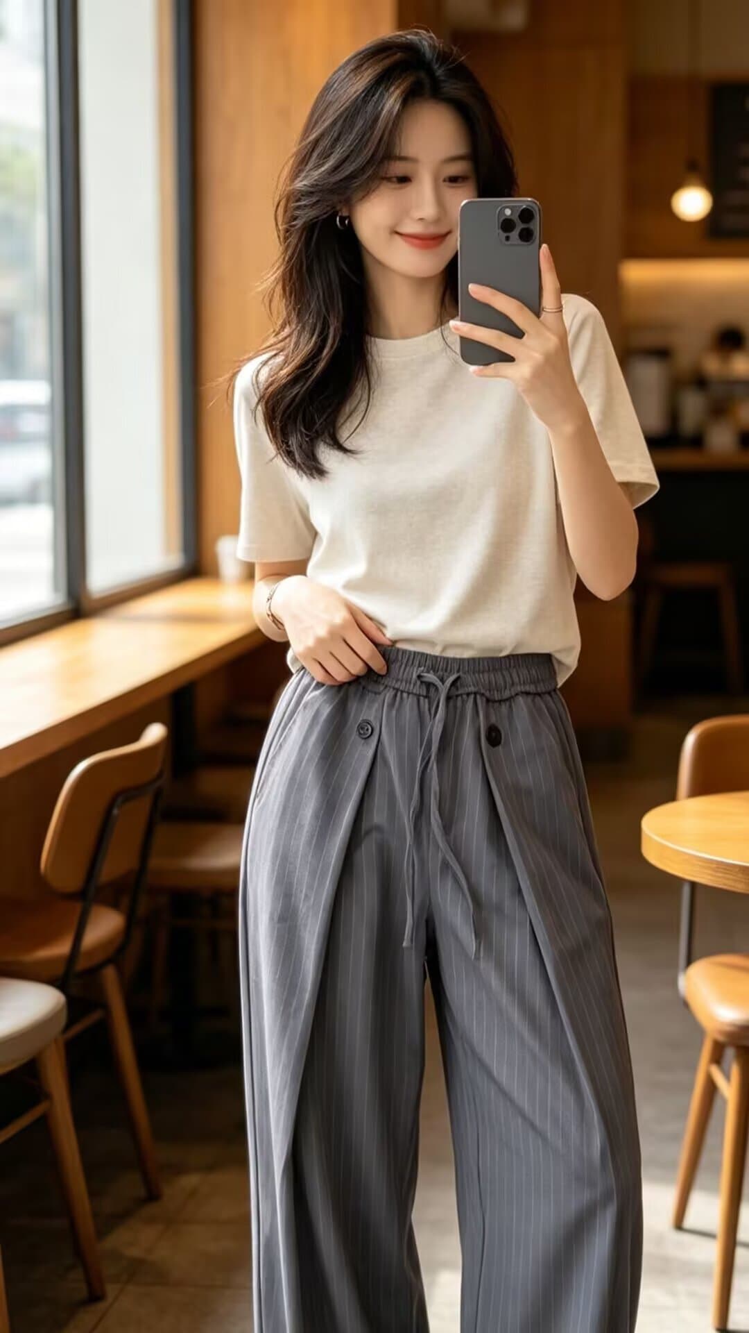 레트로 높음 럭셔리 바람 세로 줄무늬 디자인 고급 센스 슬랙스 남자 cleanfit 도루 센스 넓은 다리 정장 캐주얼 바지 트렌디 상세 이미지 4