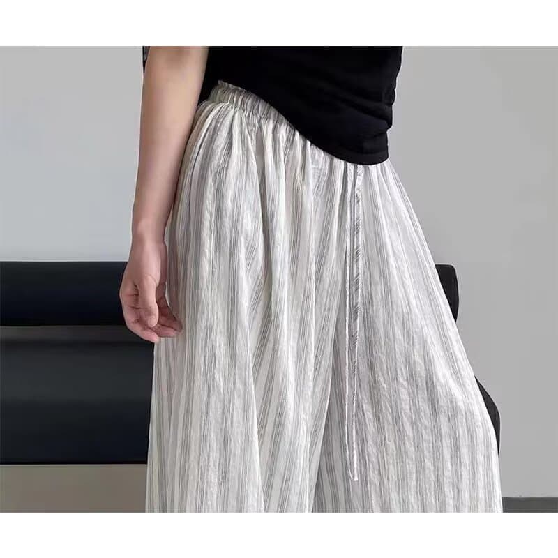 느긋한 바람 여름 캐주얼 와이드 레깅스 바지 2026 새로운 다용도 패션 루즈핏 도루 센스 슬림해 보이는 얼음 실크 스트레이트 팬츠 이미지 2