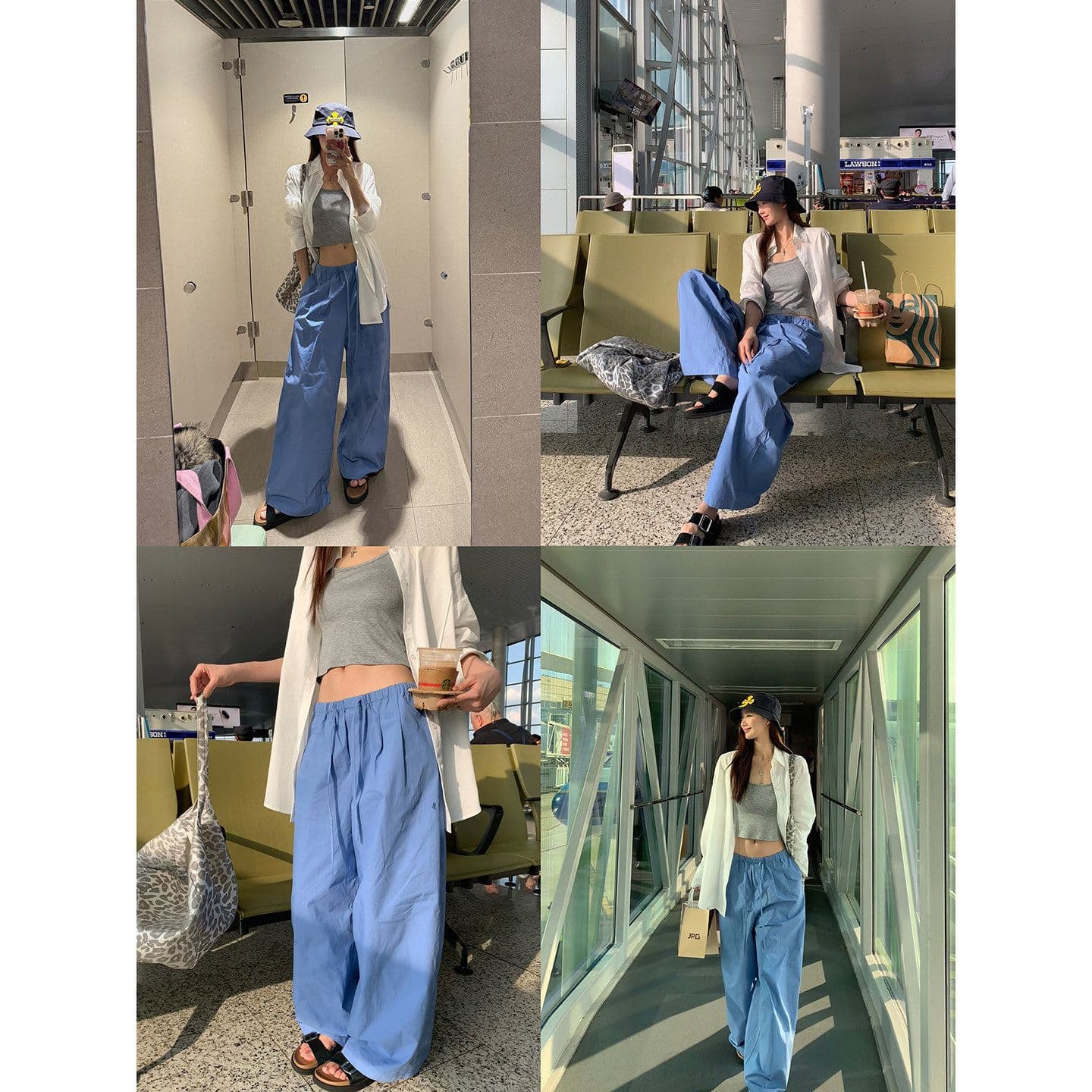 좋은 품질 항저우 목화 패브릭 있음 펌프 로프 톰 글 래 원인 블루 넓은 다리 캐주얼 바지 여성 여름 바닥 청소 바지 긴 바지
