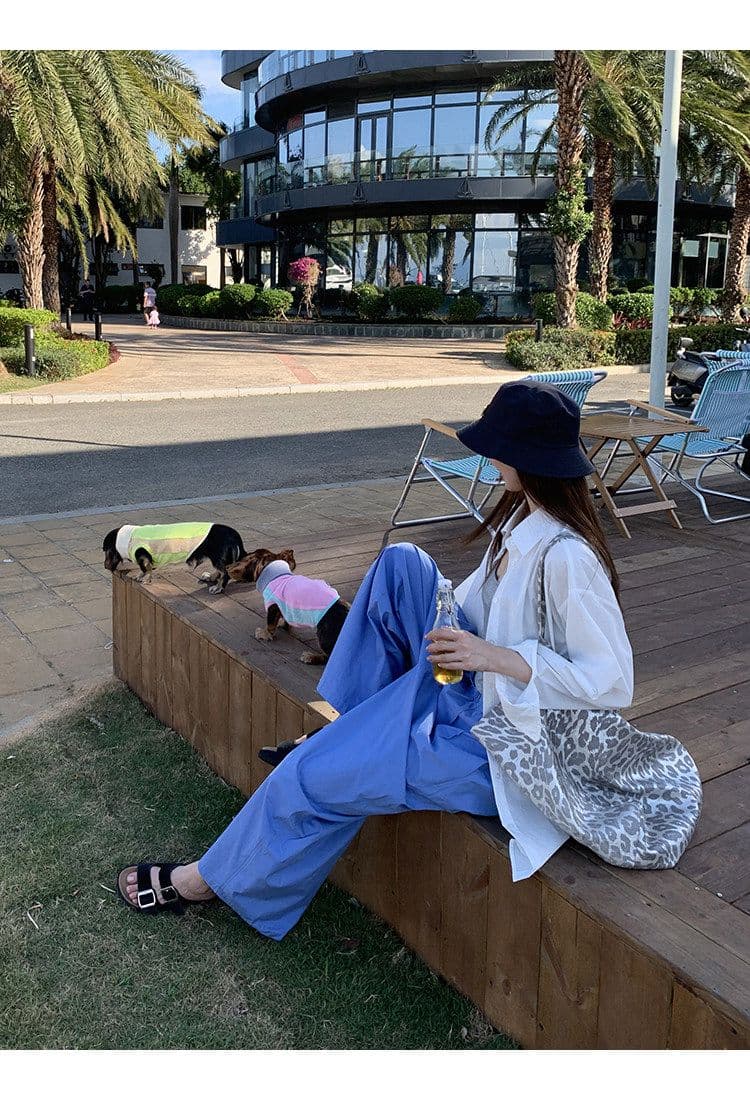 좋은 품질 항저우 목화 패브릭 있음 펌프 로프 톰 글 래 원인 블루 넓은 다리 캐주얼 바지 여성 여름 바닥 청소 바지 긴 바지 상세 이미지 7