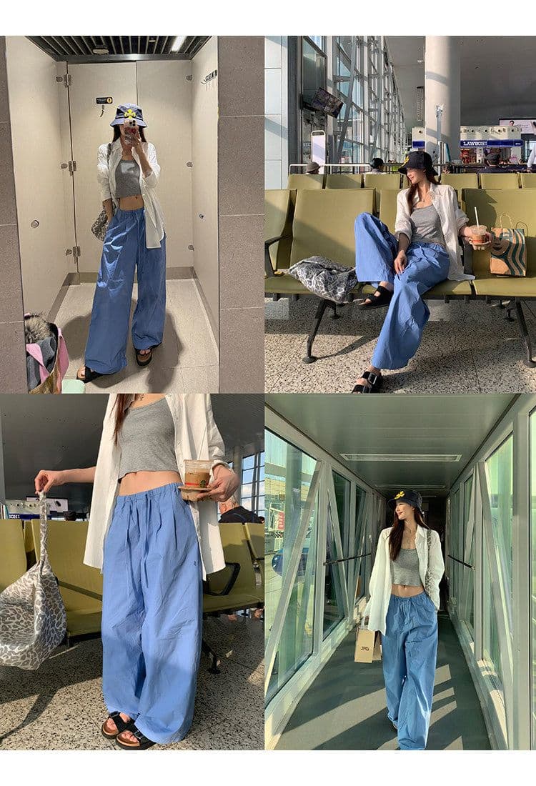 좋은 품질 항저우 목화 패브릭 있음 펌프 로프 톰 글 래 원인 블루 넓은 다리 캐주얼 바지 여성 여름 바닥 청소 바지 긴 바지 상세 이미지 22