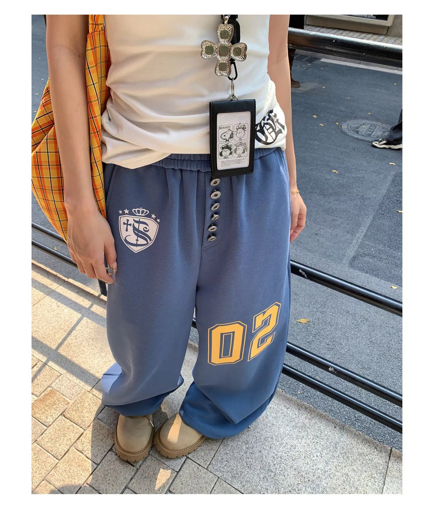2026 아메리칸 레트로 숫자 프린트 넓은 다리 웨이 바지 남녀 루즈핏 캐주얼 느긋한 도루 센스 바닥 청소 스트레이트 긴 바지 상세 이미지 15