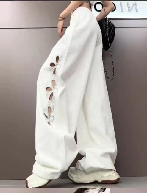 순면 은사 무거운 작업 자수 홀로우 아웃 새로운 캐주얼 바지 할란 모통이 칼 바지 상세 이미지 1