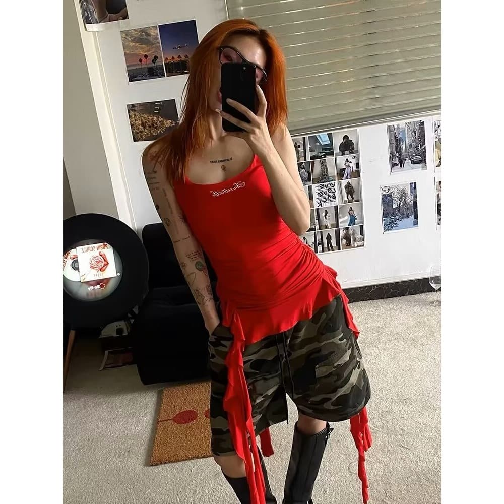 여름 아메리칸 레트로 높음 거리 카모플라주 워크웨어 빅 포켓 반바지 여성 펌프 로프 스트레이트 디자인 센스 오부 바지 트렌디 이미지 3