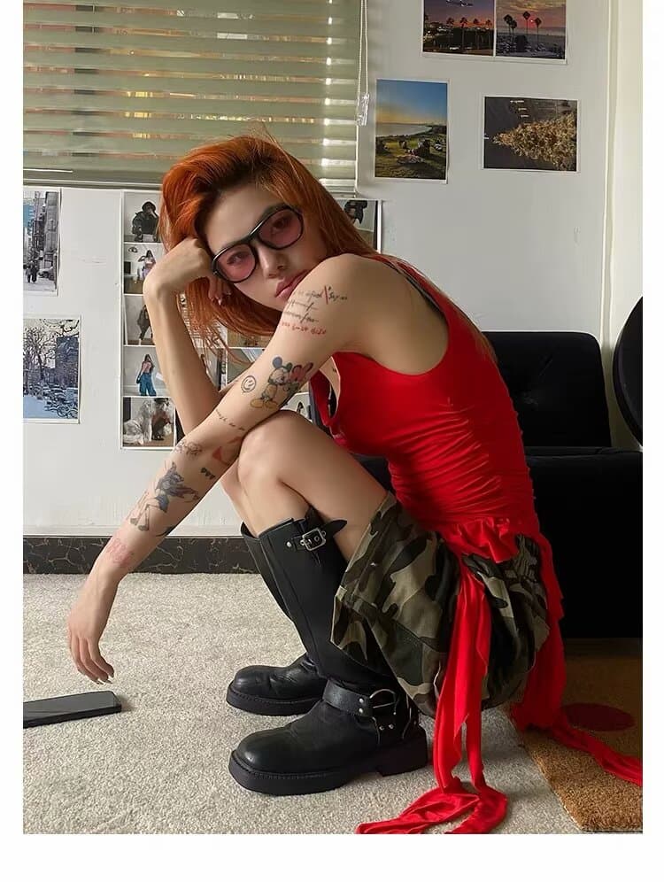 여름 아메리칸 레트로 높음 거리 카모플라주 워크웨어 빅 포켓 반바지 여성 펌프 로프 스트레이트 디자인 센스 오부 바지 트렌디 상세 이미지 10