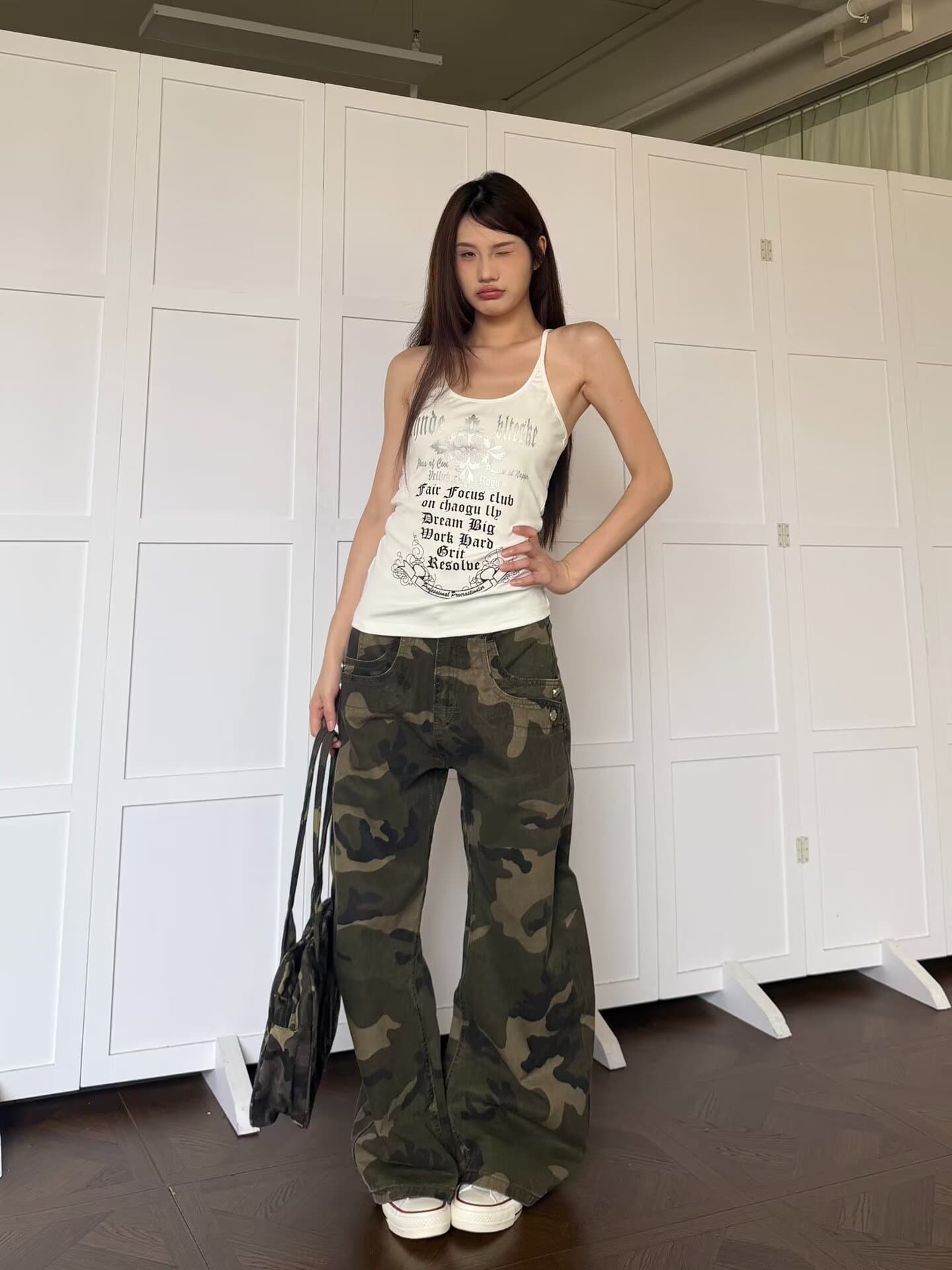 유럽과 미국 레트로 카모플라주 높음 거리 루즈핏 스트레이트 빅 포켓 조수 브랜드 다용도 워크웨어 팬츠 남녀 하이웨이스트 슬림해 보이는 바지 상세 이미지 3