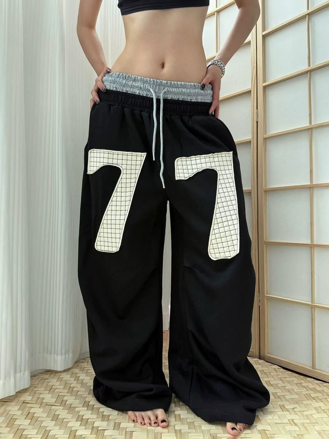 운동 모통이 칼 바지 봄 가을 2026 새로운 하이웨이스트 표지 십자가 슬림해 보이는 루즈핏 아메리칸 바나나 넓은 다리 낫 웨이 바지 상세 이미지 14