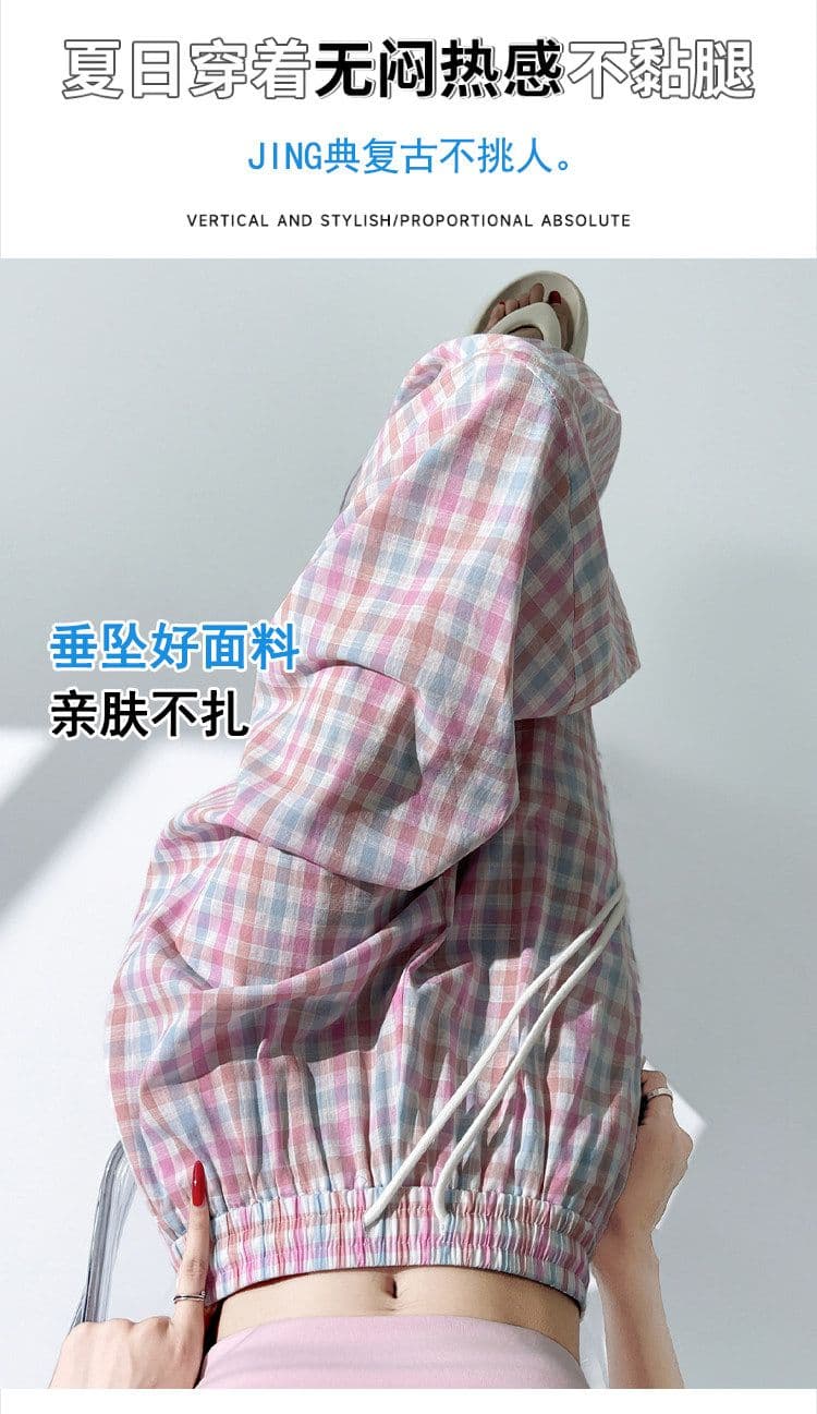 체크무늬 펌프 로프 워크웨어 모통이 칼 와이드 레깅스 바지 여름 새로운 루즈핏 슬림해 보이는 도루 센스 얇은 스타일 캐주얼 바닥 청소 바지 상세 이미지 10