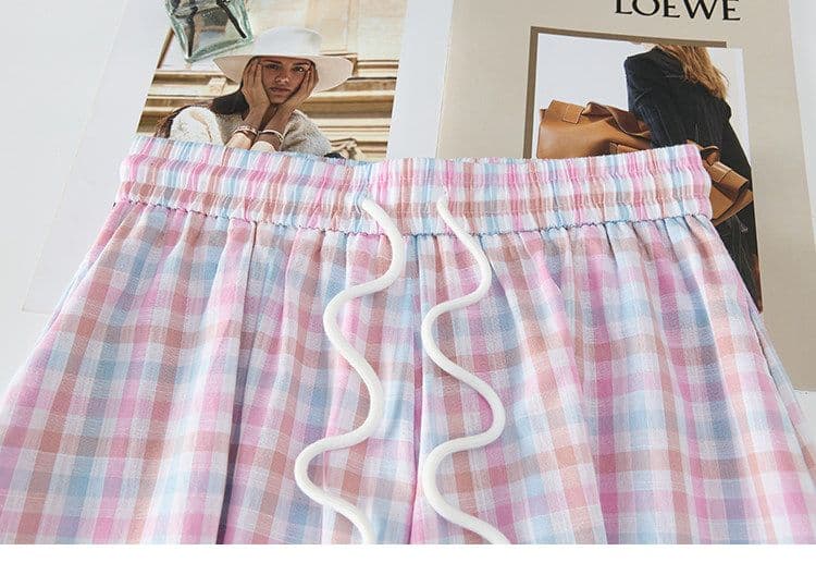 체크무늬 펌프 로프 워크웨어 모통이 칼 와이드 레깅스 바지 여름 새로운 루즈핏 슬림해 보이는 도루 센스 얇은 스타일 캐주얼 바닥 청소 바지 상세 이미지 39