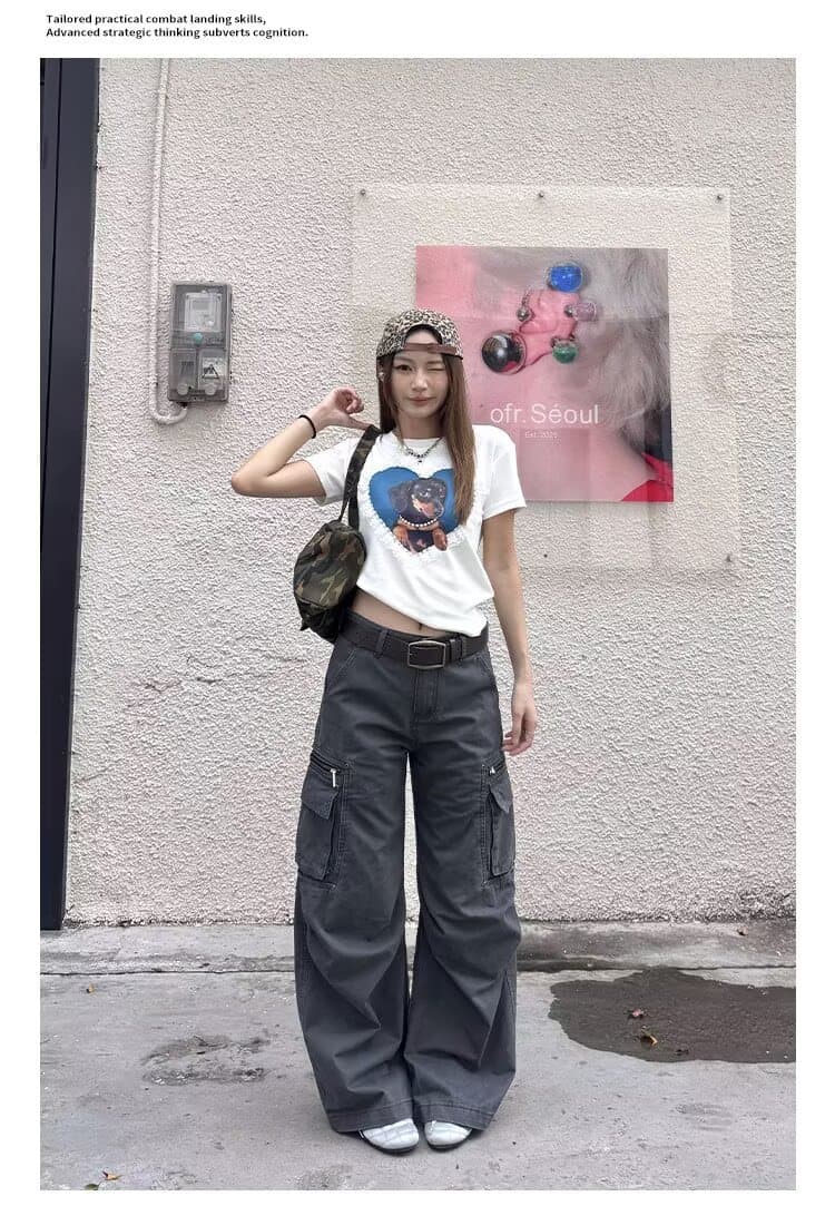 아메리칸 레트로 주름 마 오래된 기타 주머니 워크웨어 팬츠 남녀 루즈핏 넓은 다리 스트레이트 캐주얼 바지 상세 이미지 19