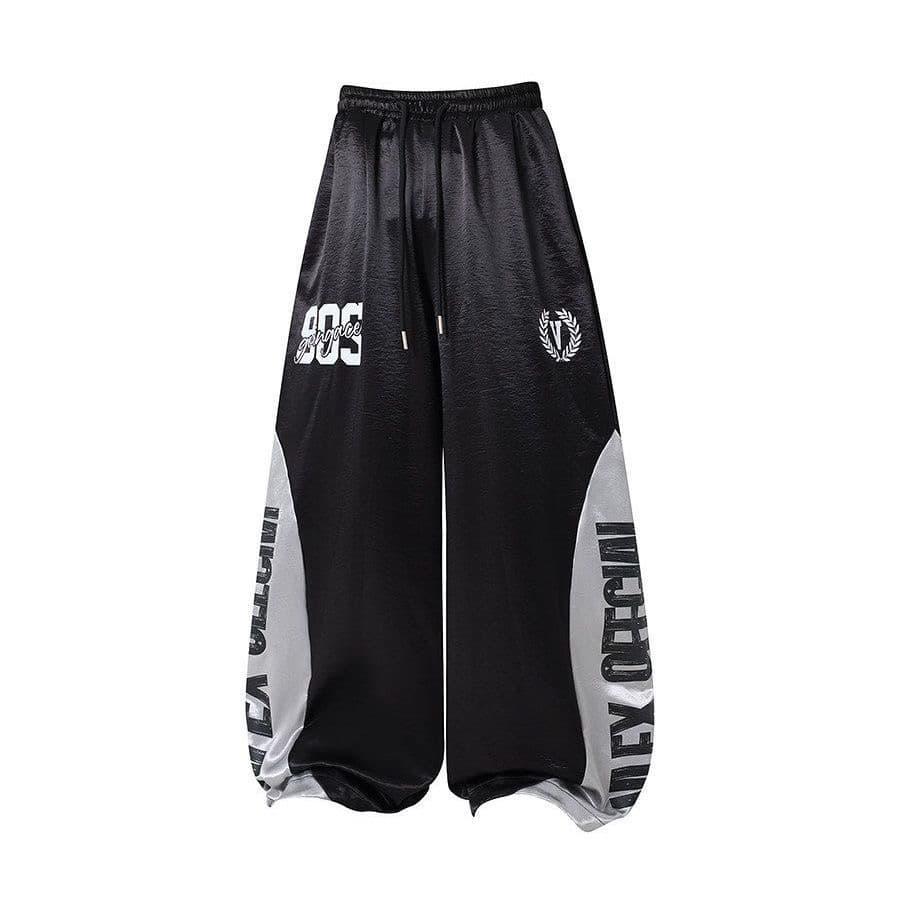 s-2xl 원본 높음 그램 무거운 색상 딩 천 원단 패치워크 배색 밝은 얼굴 알파벳 프린트 웨이 바지 상세 이미지 9