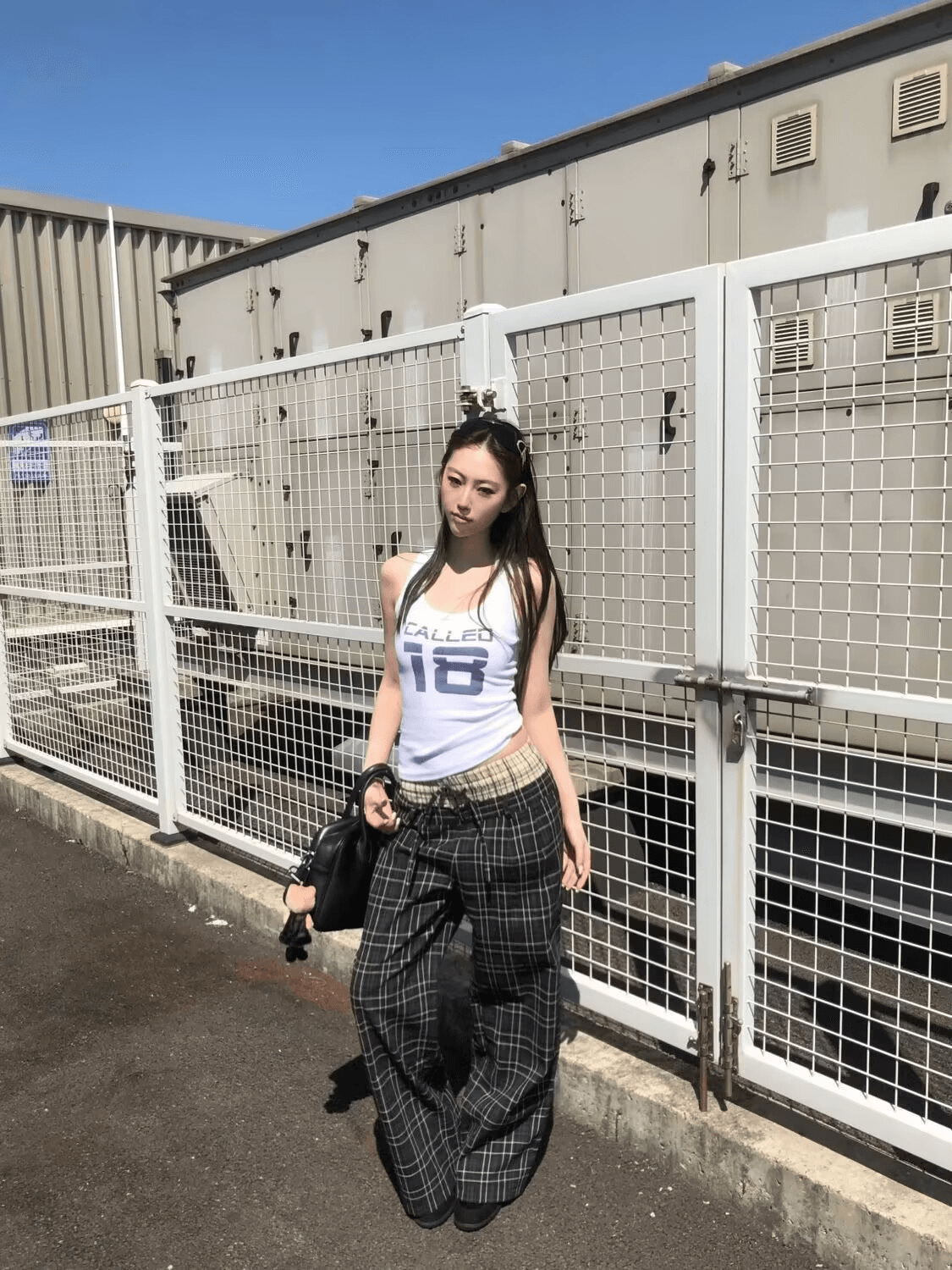 아메리칸 레트로 느긋한 넓은 다리 한 마디 체크무늬 캐주얼 바지 더블 허리 머리 여름 얇고 가벼운 통기성 스트레이트 긴 바지 상세 이미지 6