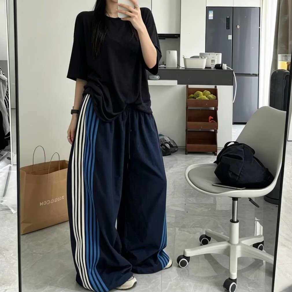 조수 브랜드 레트로 스트라이프 스트레이트 캐주얼 바지 남녀 거리 루즈핏 트렌드 다용도 루즈핏 캐주얼 도루 센스 긴 바지 상세 이미지 6