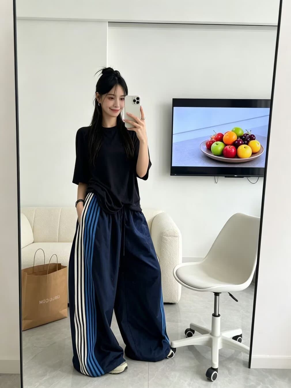 조수 브랜드 레트로 스트라이프 스트레이트 캐주얼 바지 남녀 거리 루즈핏 트렌드 다용도 루즈핏 캐주얼 도루 센스 긴 바지 상세 이미지 19