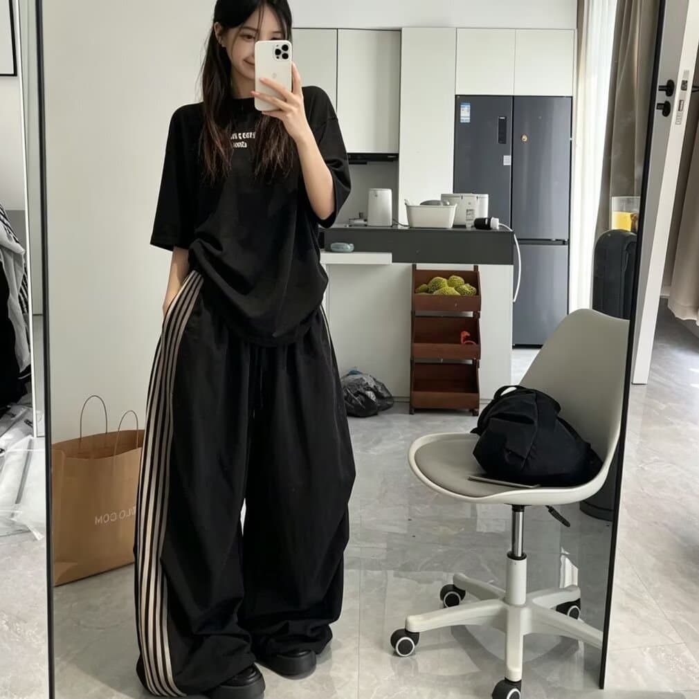 조수 브랜드 레트로 스트라이프 스트레이트 캐주얼 바지 남녀 거리 루즈핏 트렌드 다용도 루즈핏 캐주얼 도루 센스 긴 바지 상세 이미지 27