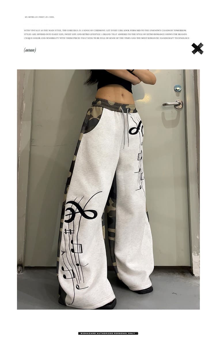 작은 대중 디자인 운동 바람 참고 자수 카모플라주 패치워크 캐주얼 웨이 바지 남녀 거리 다용도 루즈핏 캐주얼 바지 상세 이미지 3