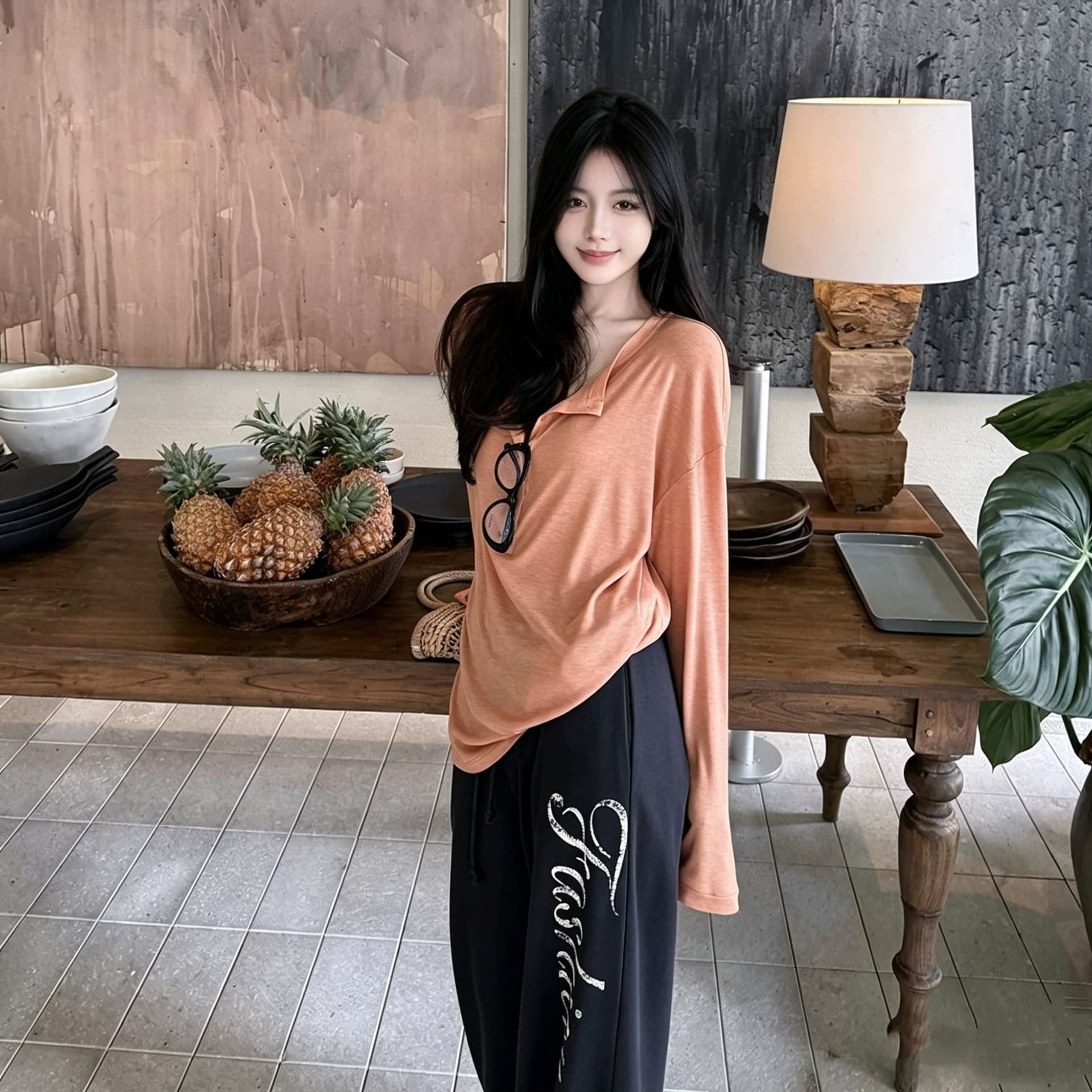 빅 사이즈 지방 mm 털 서클 면 넓은 다리 캐주얼 긴 바지 여성 여름 얇은 스타일 루즈핏 도루 센스 바닥 청소 바지 상세 이미지 2