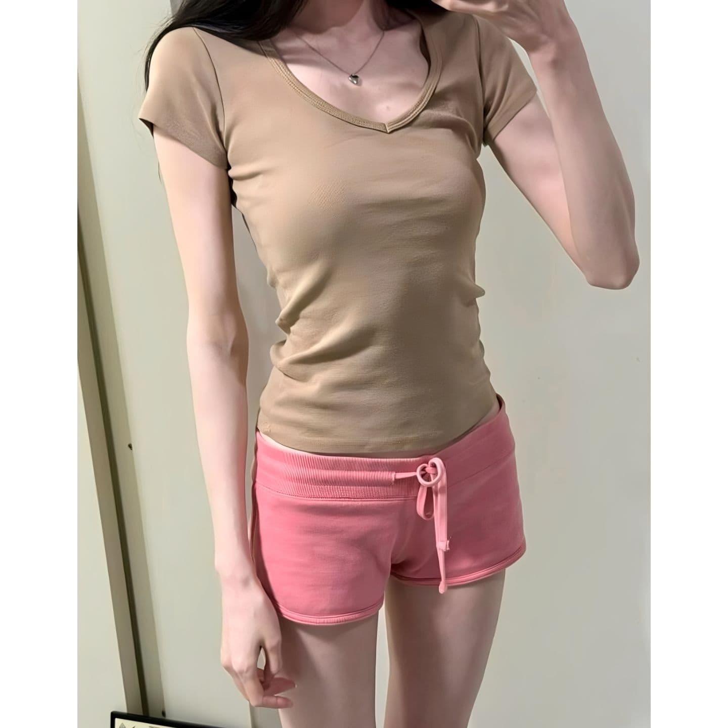 원본 원단 콩 페이스트 색상 펌프 로프 작은 키 웨이 바지 여름 몸매 가꾸기 슬림해 보이는 짧은 바지 트렌디