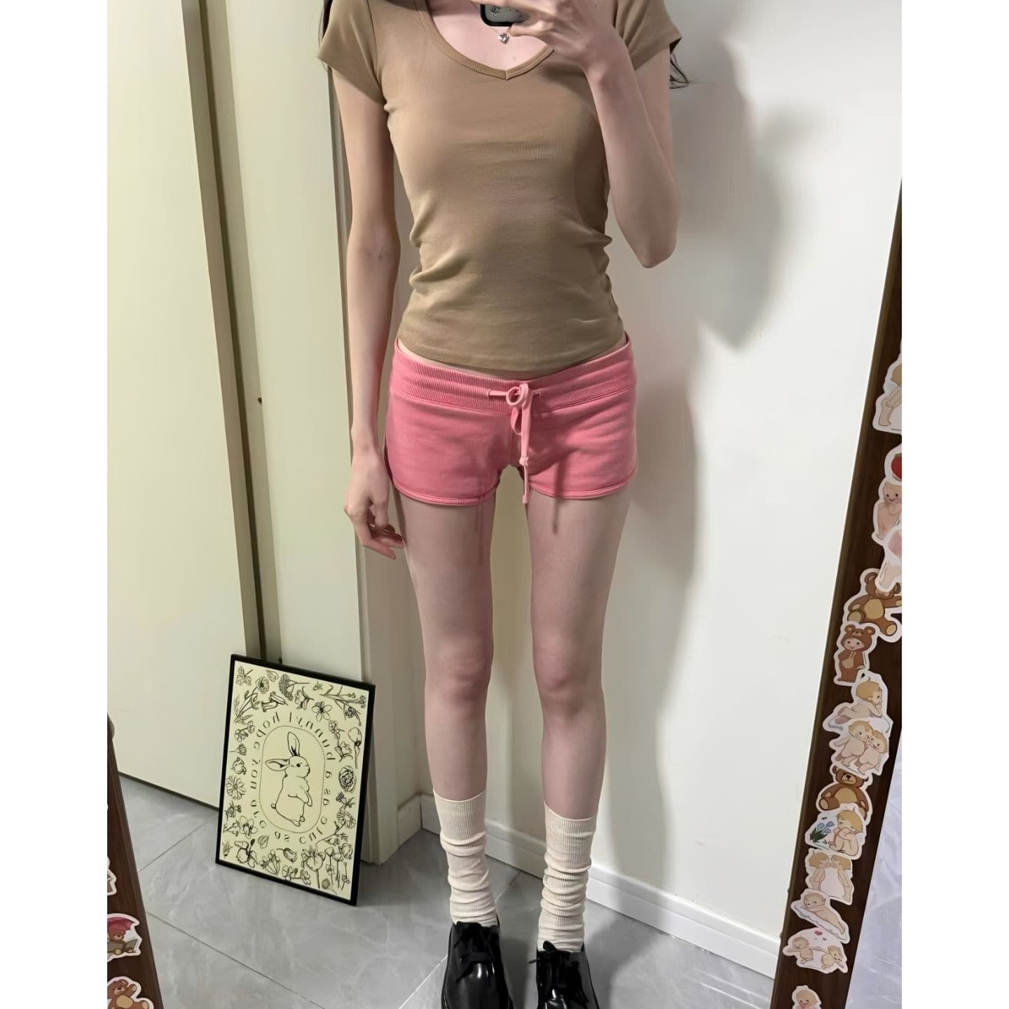 원본 원단 콩 페이스트 색상 펌프 로프 작은 키 웨이 바지 여름 몸매 가꾸기 슬림해 보이는 짧은 바지 트렌디 이미지 4