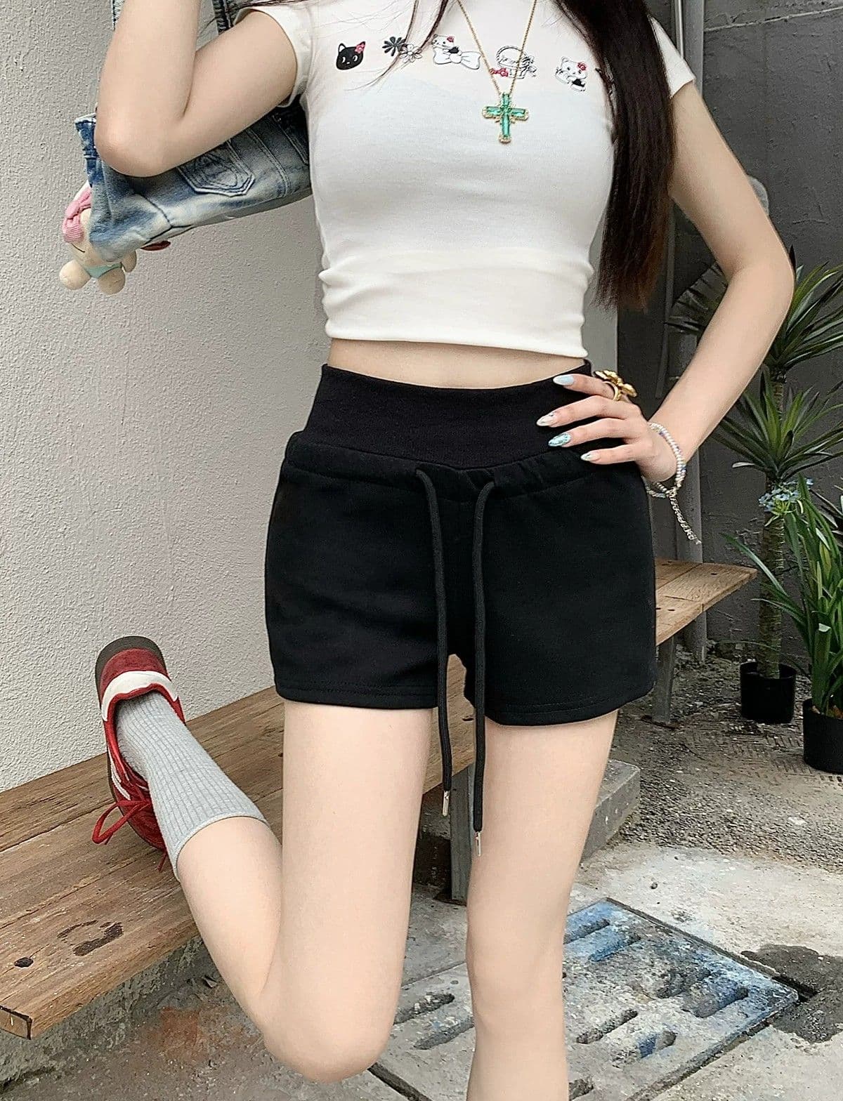 허리밴드 펌프 로프 슬림해 보이는 핫 바지 여름 새로운 캐주얼 바지 하이웨이스트 주머니 반바지 여성 트렌디 상세 이미지 7