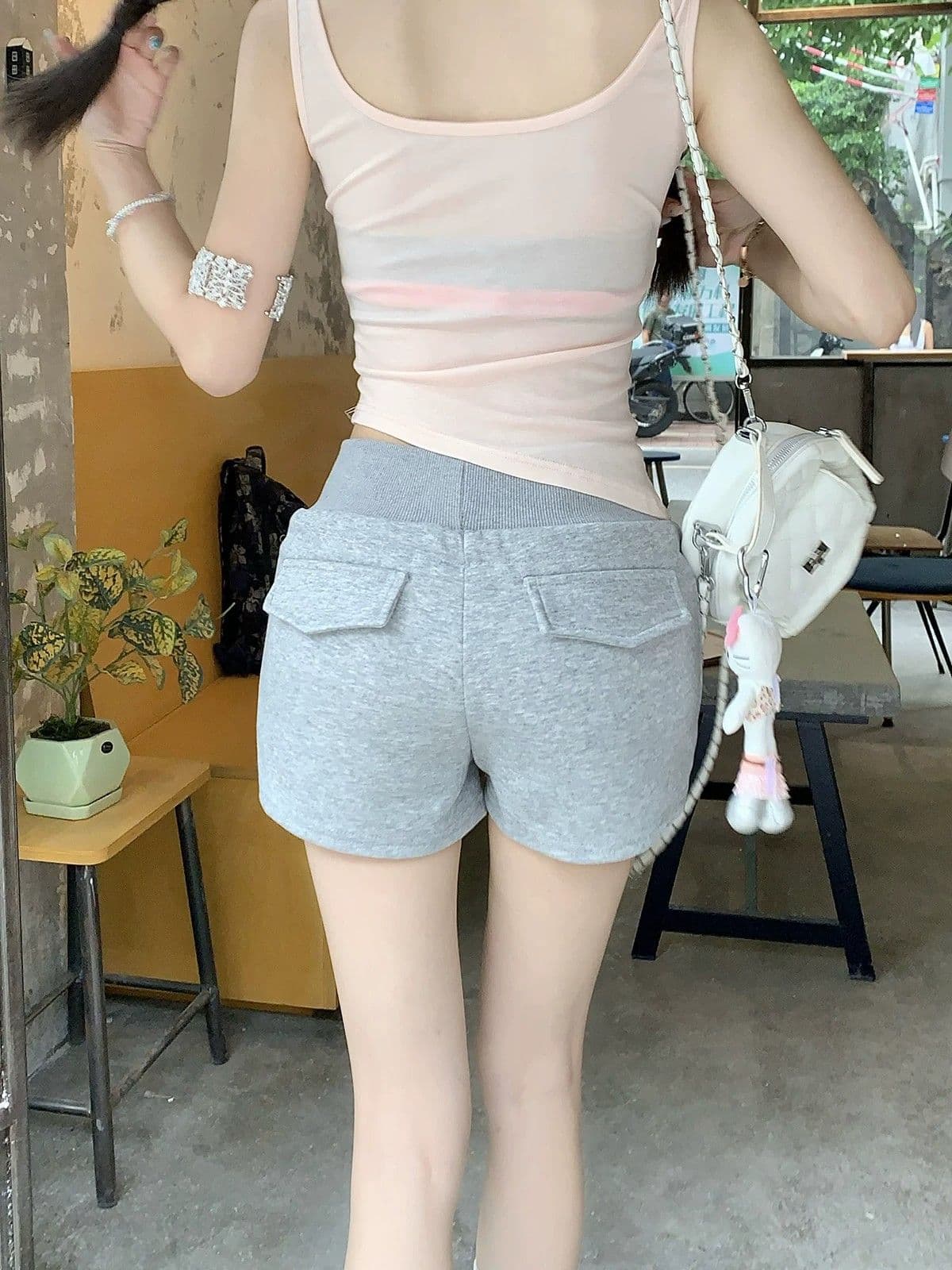 허리밴드 펌프 로프 슬림해 보이는 핫 바지 여름 새로운 캐주얼 바지 하이웨이스트 주머니 반바지 여성 트렌디 상세 이미지 12