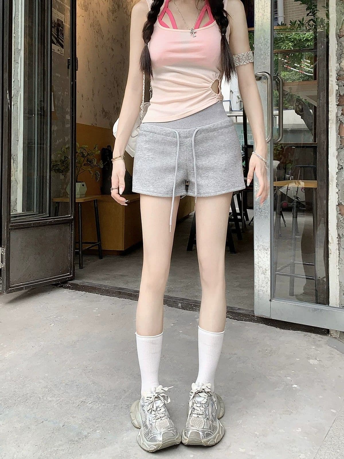 허리밴드 펌프 로프 슬림해 보이는 핫 바지 여름 새로운 캐주얼 바지 하이웨이스트 주머니 반바지 여성 트렌디 상세 이미지 13