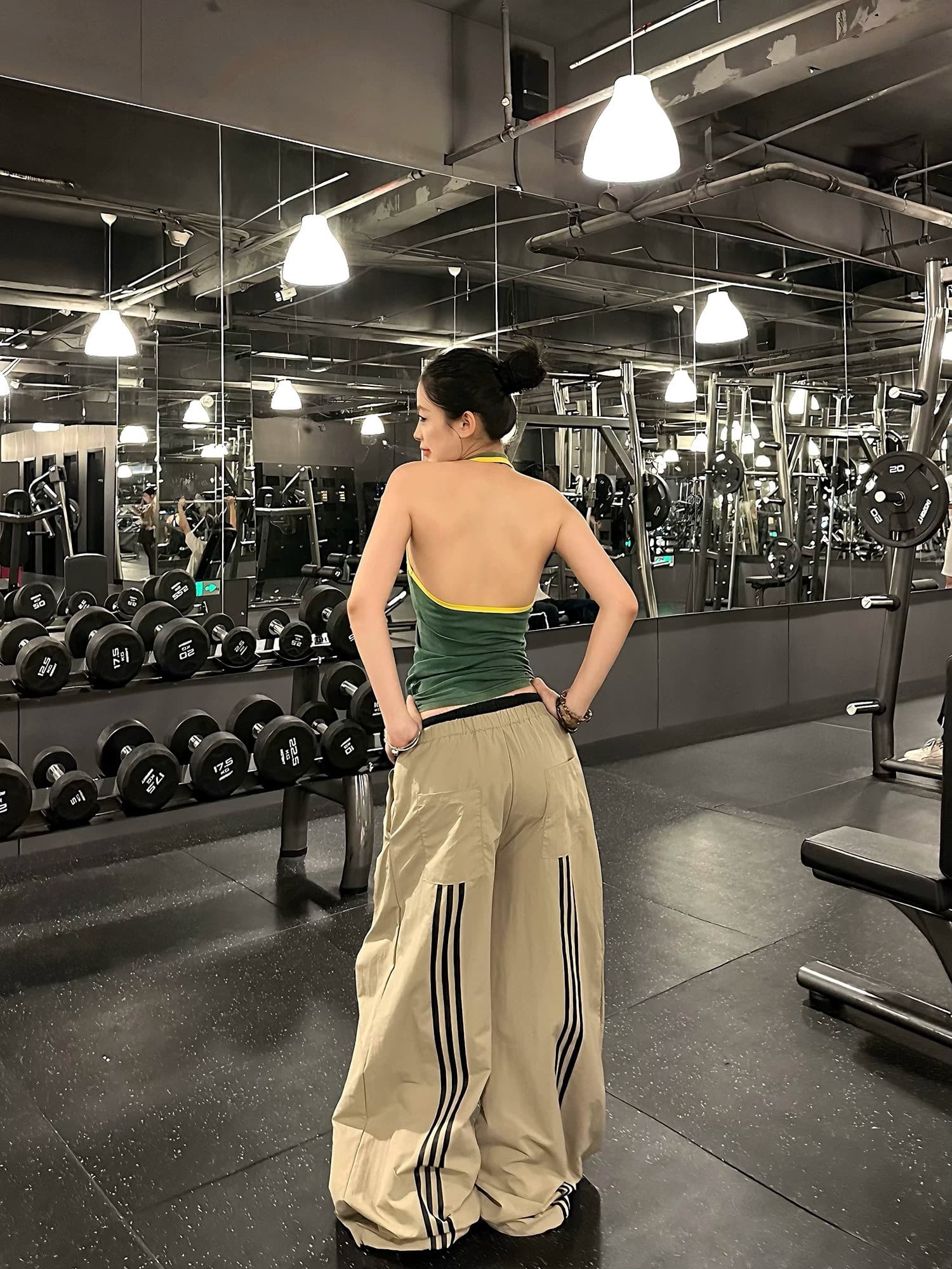 아메리칸 레트로 더블 허리 머리 배색 주름 모통이 칼 낙하산 병 바지 남녀 조수 브랜드 스트리트 댄스 루즈핏 와이드 레그 팬츠 상세 이미지 6