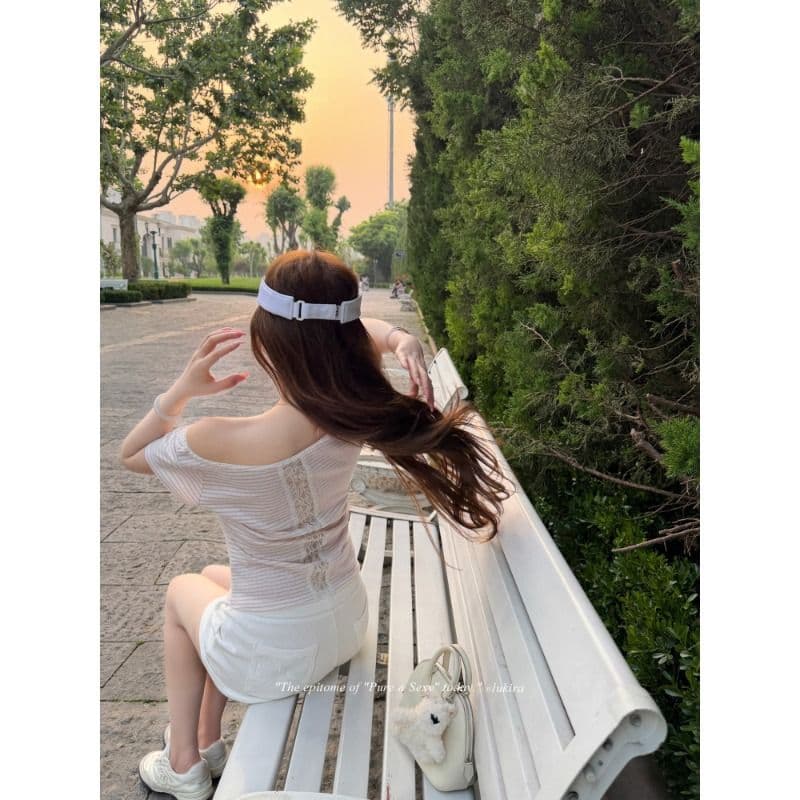 후아 남편 그리드 자수 하이웨이스트 볼륨 측면 펌프 로프 스트레이트 캐주얼 바지 여성 여름 반바지 긴 바지 이미지 4