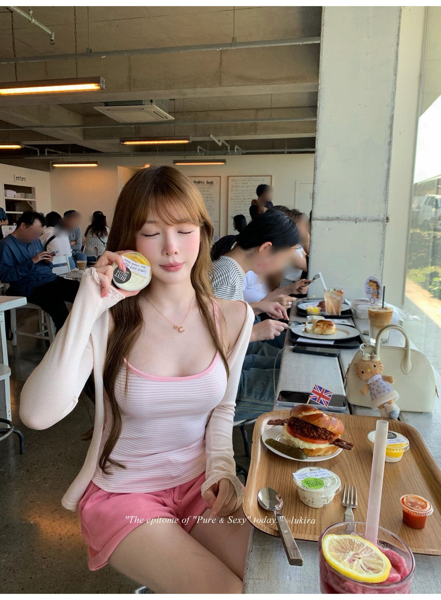 후아 남편 그리드 자수 하이웨이스트 볼륨 측면 펌프 로프 스트레이트 캐주얼 바지 여성 여름 반바지 긴 바지 상세 이미지 4