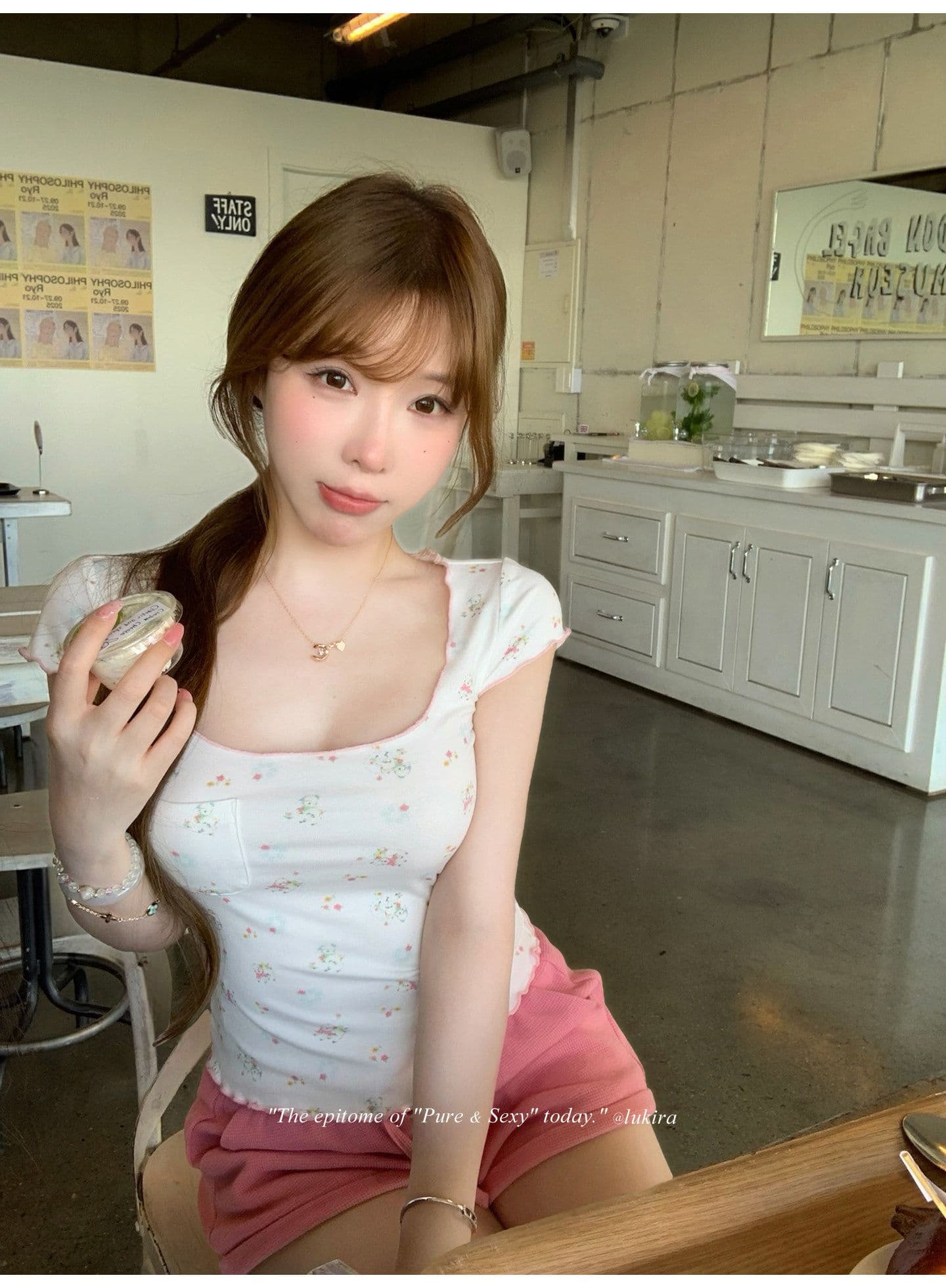 후아 남편 그리드 자수 하이웨이스트 볼륨 측면 펌프 로프 스트레이트 캐주얼 바지 여성 여름 반바지 긴 바지 상세 이미지 11