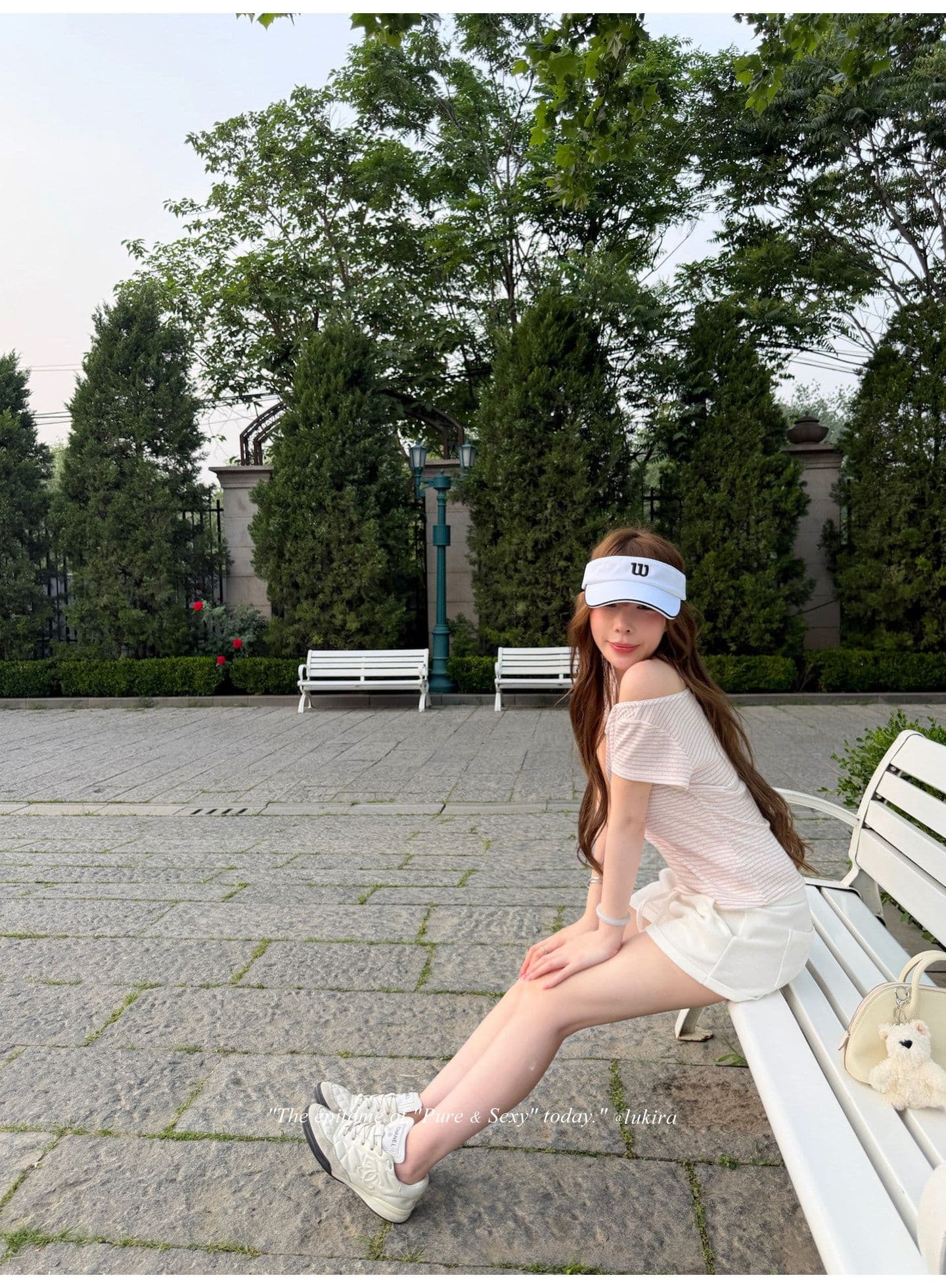 후아 남편 그리드 자수 하이웨이스트 볼륨 측면 펌프 로프 스트레이트 캐주얼 바지 여성 여름 반바지 긴 바지 상세 이미지 13