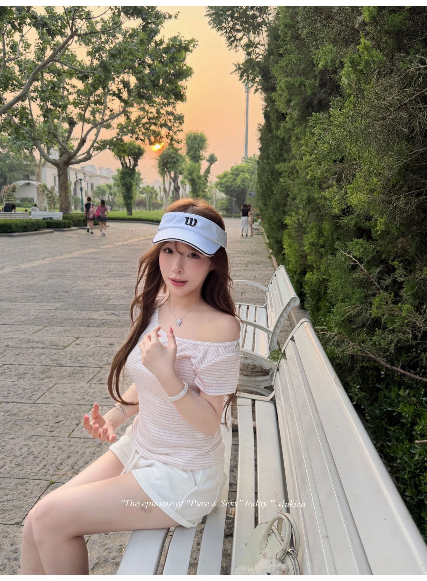 후아 남편 그리드 자수 하이웨이스트 볼륨 측면 펌프 로프 스트레이트 캐주얼 바지 여성 여름 반바지 긴 바지 상세 이미지 15