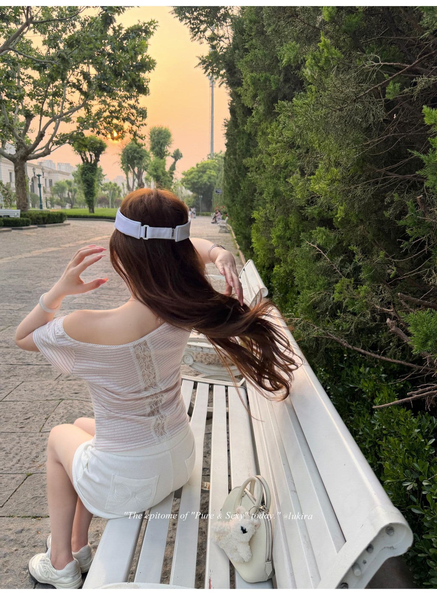 후아 남편 그리드 자수 하이웨이스트 볼륨 측면 펌프 로프 스트레이트 캐주얼 바지 여성 여름 반바지 긴 바지 상세 이미지 16