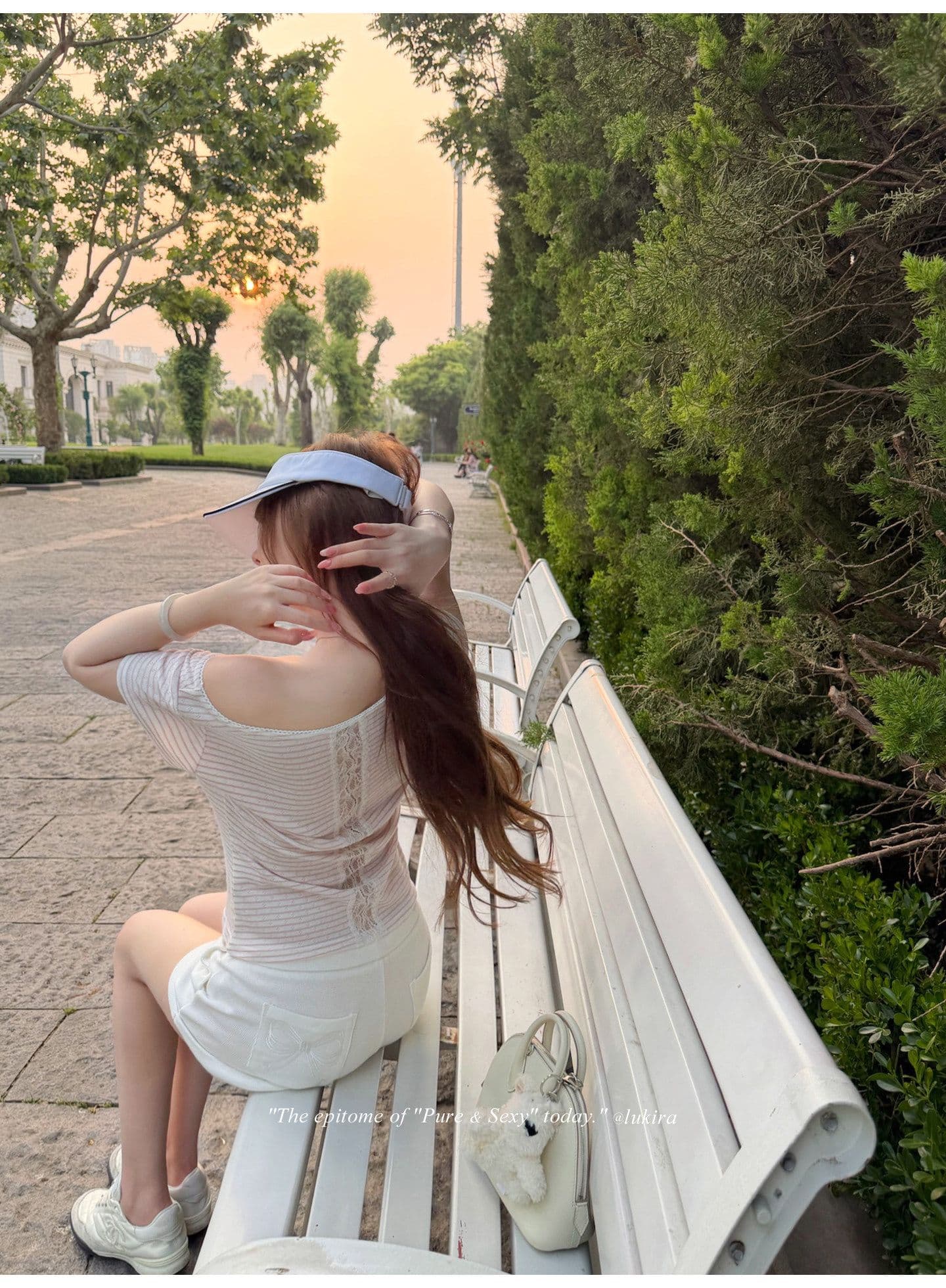 후아 남편 그리드 자수 하이웨이스트 볼륨 측면 펌프 로프 스트레이트 캐주얼 바지 여성 여름 반바지 긴 바지 상세 이미지 18